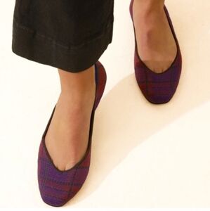 Rothy’s Cranberry Plaid The Square Toe Flats Size 10